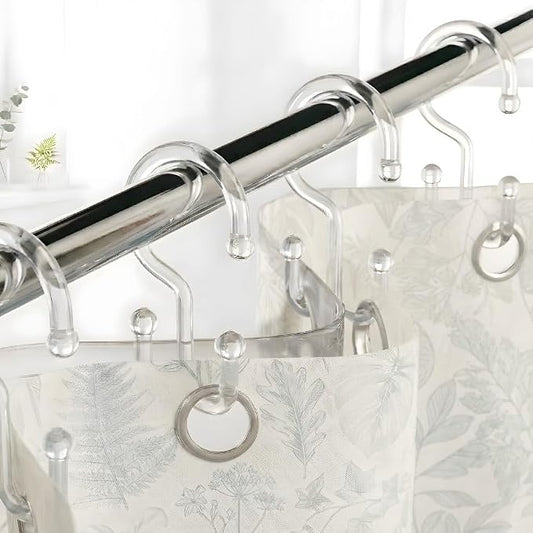 Bathway Clear Plastic Shower Curtain Hooks, 24 Double Shower Curtain Rings | Hang Both Shower Curtain & Liner, Waterproof, Rust-proof, Sturdy, Durable, Flexible, Multifunctional, Universal, Easy to Use