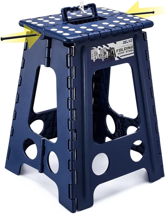 Delxo 17.5 Inch Folding Step Stool,Foldable Step Stool for Adults Blue | Step Stool with Safety Lock,Portable Collapsible Step Stool,Non-slip Folding Stools for Kitchen Bathroom Bedroom Garden 1PC