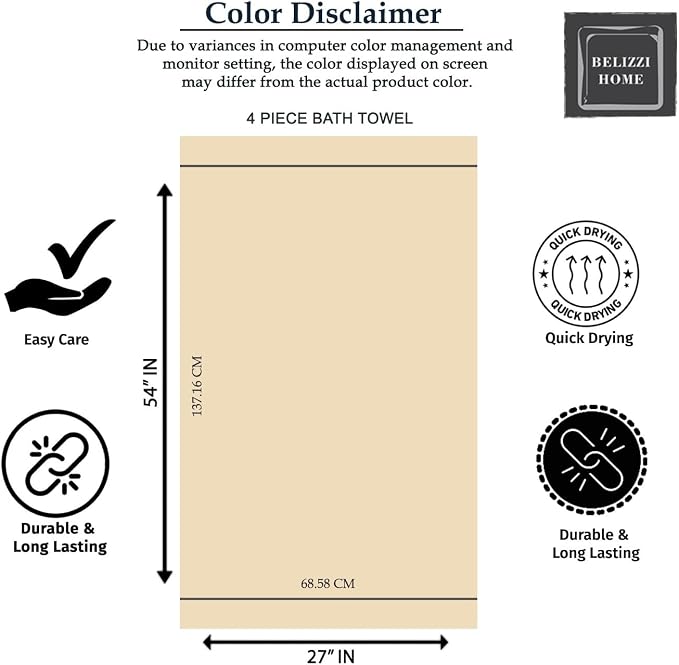 4 Pack Bath Towel Set 27x54, 100% Ring Spun Cotton, Ultra Soft Highly Absorbent Machine Washable Hotel Spa Quality Bath Towels for Bathroom, 4 Bath Towels - Grey