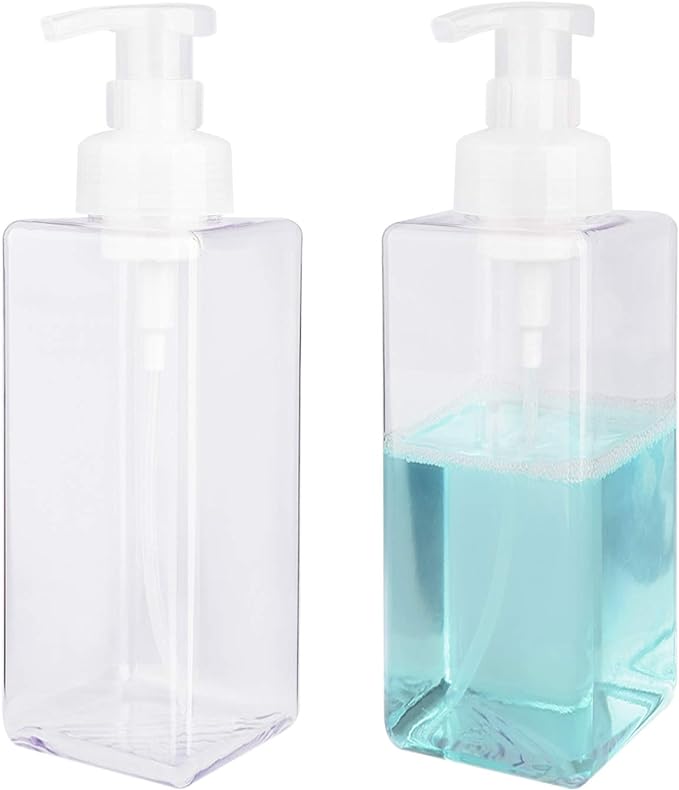 Foaming Soap Dispenser, 22oz Plastic Refillable Pump Bottle, 2 Pack, Clear | Hand Dispenser for Liquid Soap, Shampoo & Body Wash – Saves Soap with Rich Foam, Reusable, Easy to Refill, BPA-Free