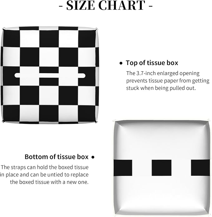 Black and White Checkerboard Tissue Box Cover Square,Square Grid Checkered Tissue Box Holder Waterproof Leather Facial Paper Organizer Dispenser for Bathroom Home Car Nightstand Vanity Desk