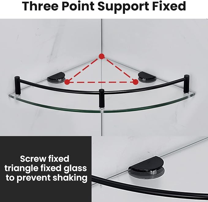 Glass Shelf Bathroom Floating Shower Corner Shelves Shampoo Holder with Rail Wall Esquinero para Baño for Inside Shower 2 Pack