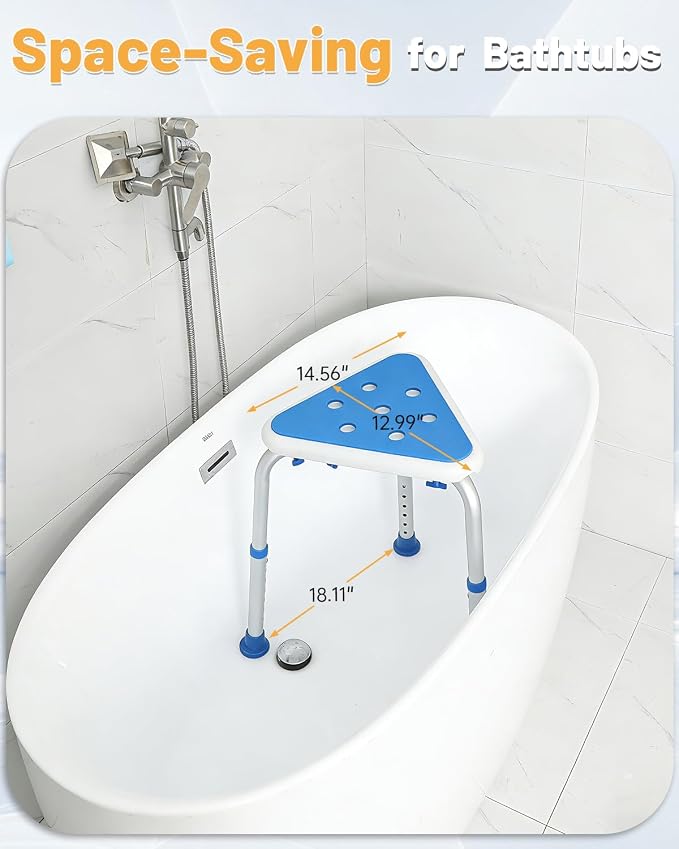 LEAGENTT HSA/FSA Triangular Shower Chair for Inside Shower, Space-Saving Corner Shower Stool for Compact Showers, Small Shower Stool for Shaving Legs, Adjust Shower Seat for Pregnant/Elderly/Disabled