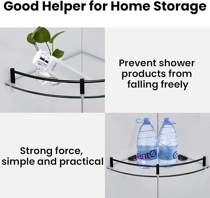 Glass Shelf Bathroom Floating Shower Corner Shelves Shampoo Holder with Rail Wall Esquinero para Baño for Inside Shower 2 Pack