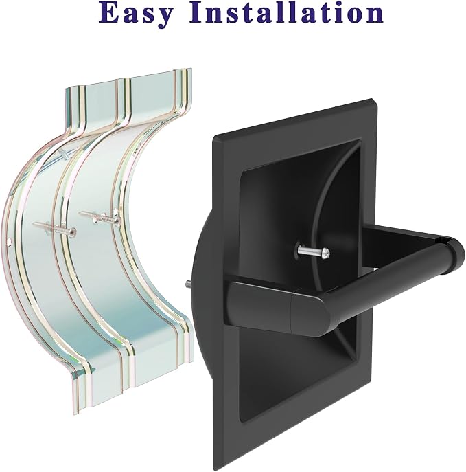 Matte Black Recessed Toilet Paper Holder for Large Rolls, Pivoting Black Toilet Paper Holder Wall Mount Stainless Steel, in Wall Toilet Paper Holders Black, Bathroom Toilet Paper Wall Holder