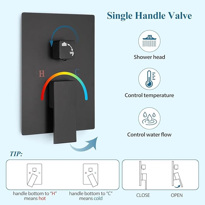 12 Inch Shower Head Set With Valve, Shower Faucet Set With Tub Spout, Rain Shower System, Black Shower Head And Handle Set, Ceiling Mount Shower Trim System