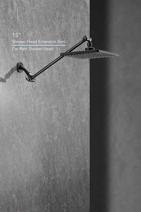 15 Inch Extra Long Adjustable Shower Head Extension Arm With Locking Set Screw, Singing Rain 304 Stainless Steel Angle Height Adjustable, G1/2 Universal Connector Compatible (Oil Rubber Bronze)