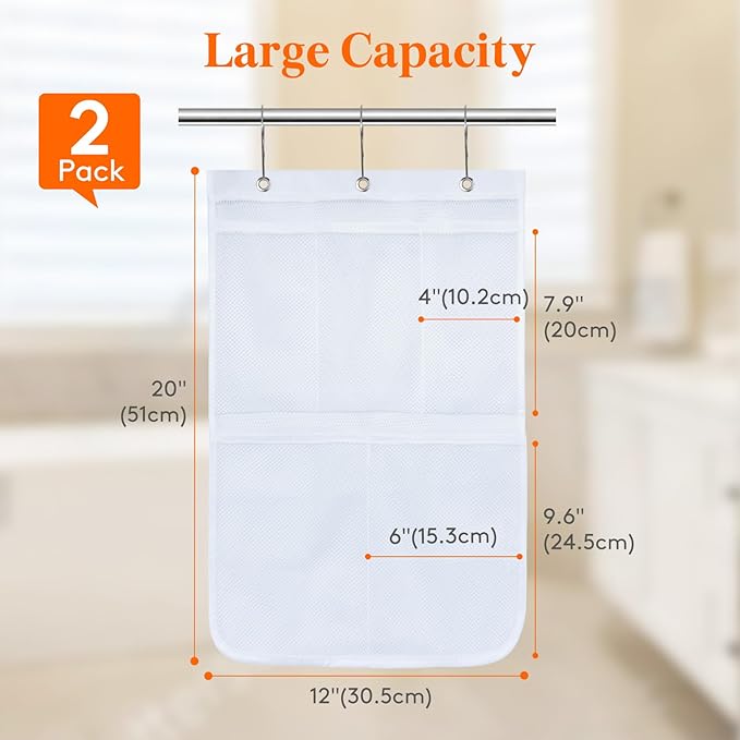 Lifewit Mesh Shower Caddy, 5 Pockets Hanging Bathroom Organizer, 2 Pack | 12" x 20", Attached 6 Hooks, Quick-Dry, Portable, Cruise Essentials, Idea for Toiletry, RVing, Travel, Camping,