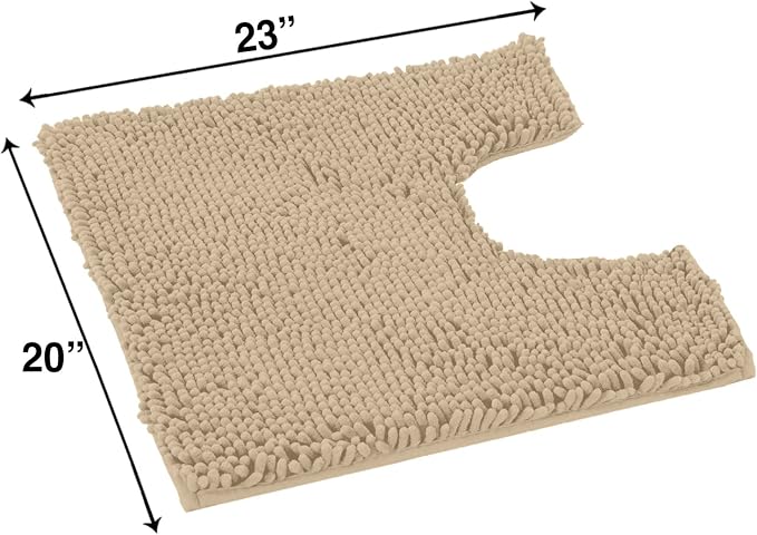 LuxUrux Birch Bath Mat - U-Shaped Contoured Rug for Around Toilet, Super Absorbent Shaggy Bath Rug. Easy Machine Wash & Dry (20" x 23", Birch)