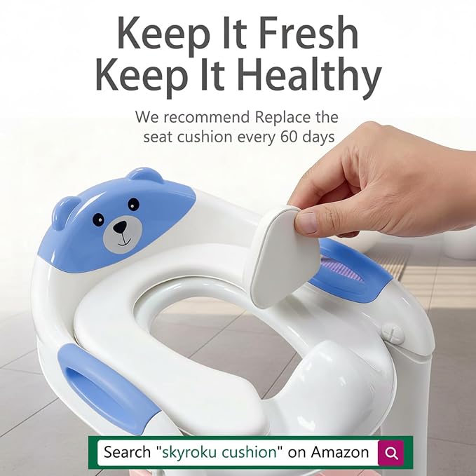 Potty Training Toilet for Toddlers, 2-in-1 Potty Training seat, Anti-Slip | SKYROKU, Fits Round & Elongated Toilets, 6 Heights, Splash Guard, Foldable, Holds 200+ lbs, Step Stool, Dishwasher Cushion
