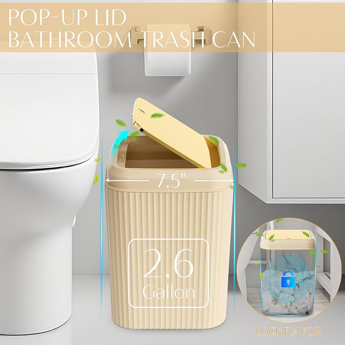17PCS Bathroom Accessories Set, Beige Bathroom Set Bathroom Accessories Set with Trash Can, Toilet Brush, Toothbrush Holder, Qtip Holder & 3PCS Soap Dispenser