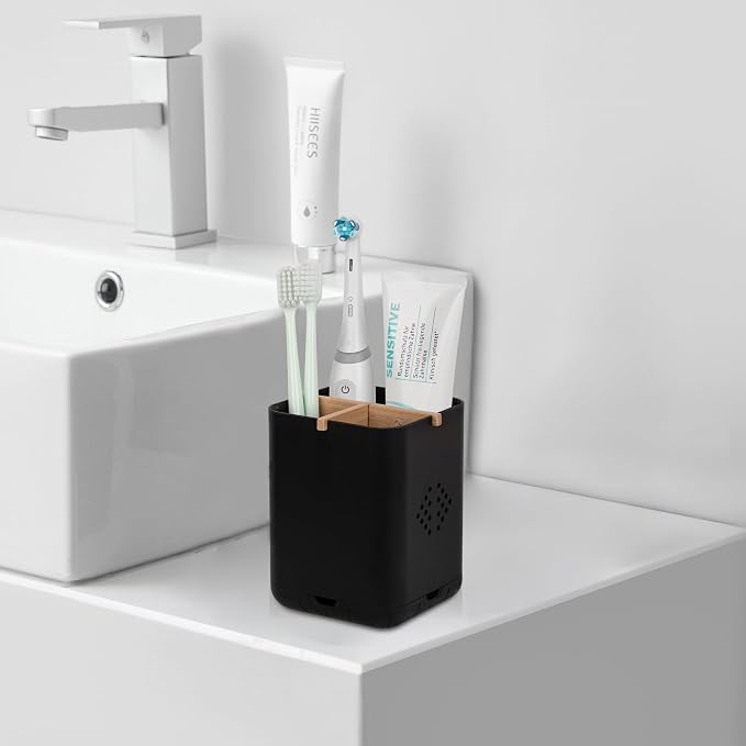 Toothbrush Holders for Bathrooms, Electric Toothbrush Holder, Black | Toothbrush and Toothpaste Organizer for Bathroom Countertop, 3 Slot Vanity Storage