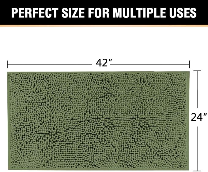 H.VERSAILTEX Microfiber Bath Rugs Chenille Floor Mat Ultra Soft Washable Bathroom Dry Fast Water Absorbent Bedroom Area Rugs, 24 x 42 - Inch, Loden