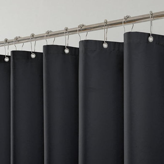 1 Pack Water-Repellent Fabric Shower Curtain Liner, 72x66 Black | 100% polyester, 3 Magnets, Rustproof Grommets & Weighted Hem, quick-dry, machine washable, hotel quality for bathroom