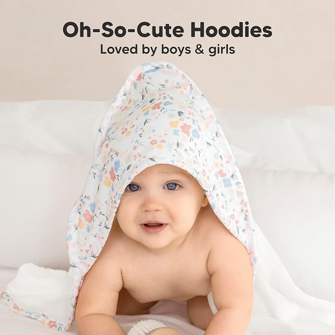 KeaBabies Hooded Baby Towel for Newborn Baby Bath Towels(Wildflowers,35x35) | Viscose Derived from Bamboo, Large Baby Towels with Hood, Boys, Girls, Toddler, Soft Absorbent Baby Bath Essentials