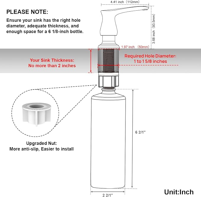 Kitchen Sink Soap Dispenser with 17 OZ Bottle - Chrome | Built in Soap Dispenser, Liquid Dispenser for Kitchen Sink, Refill from The Top, G086C