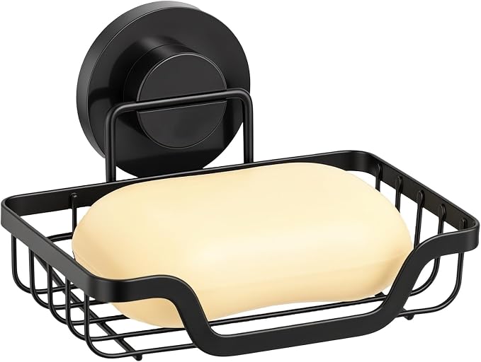 Soap Holder,Shower Soap Dish,Suction Cup,Stainless Steel,Black | bar soap holder,storage soap & sponge for bathroom,bathtub,shower,kitchen,sink,wall mounted,no drilling removable waterproof