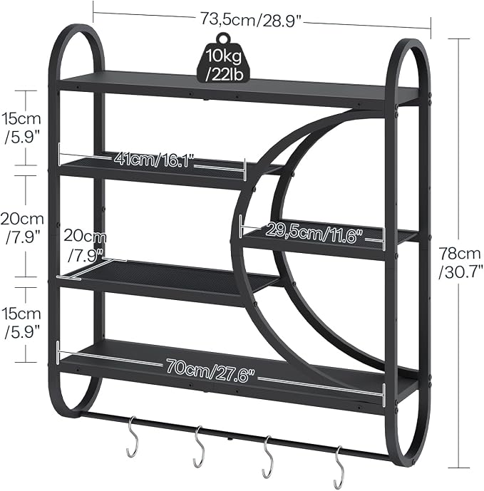 HOOBRO Gaming Floating Shelves with LED Lights, 28.9" LED Wall Mounted Shelf, 5-Tier Display Rack for Wall Storage, Floating Rack with Hanging Rod and 4 S-Hooks, for Game Room, Black BB50DBJ01