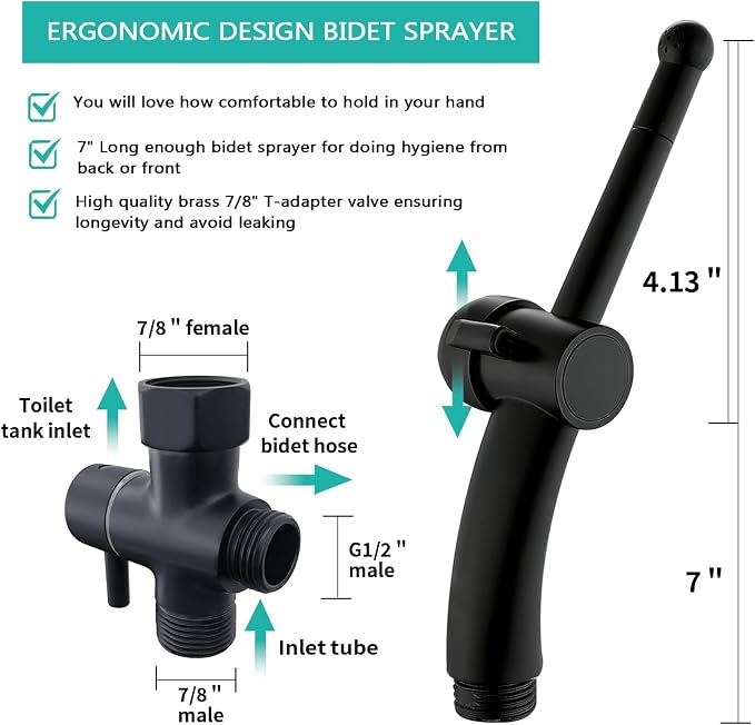 BARROCK Bidet Sprayer for Existing Toilet, Advanced Handheld Ergonomic Jet Spray Set with Precision Water Pressure Control for Muslim Shower/Feminine Hygiene/Pet Cleaning, Matte Black