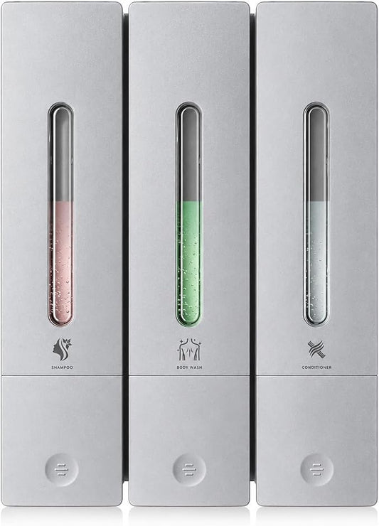 Shampoo and Conditioner Dispenser - Wall-Mounted 3-Chamber Shower Soap Dispenser, No-Drill, 1200ML Capacity, for Bathroom & Hotel