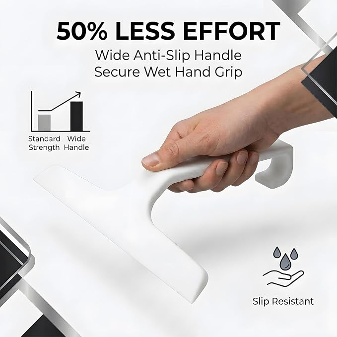 Bathroom Glass Shower Door Squeegee, Silicone & Metal, White, 10"W x 9.2"L | Effortless, Time-Saving, Rustproof, Flexible, High Quality, Efficient, Cost-Effective, Multi-Functional, Wear-Resistant