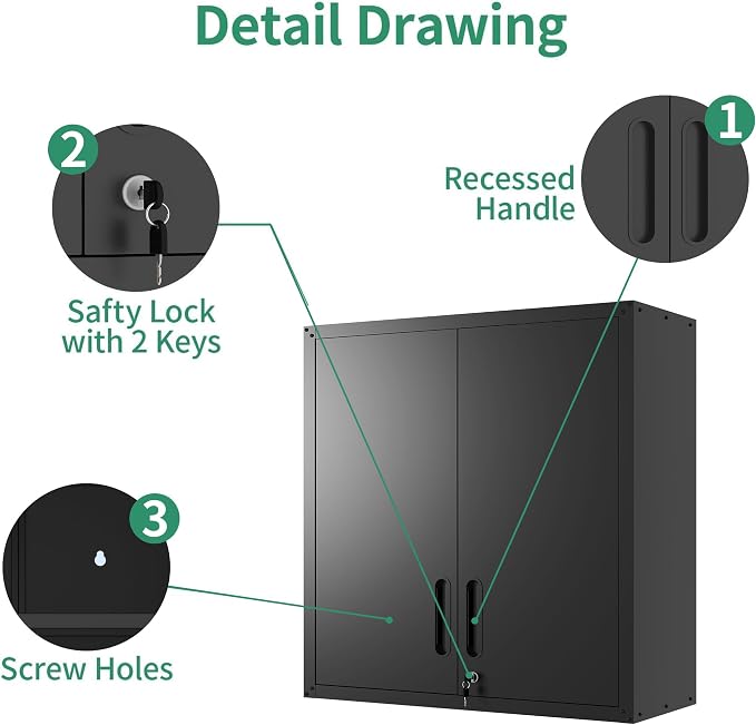 Garage Storage Cabinet System,Wall Cabinet & Locking Rolling Tool Cabinet with Doors and Adjustable Shelves