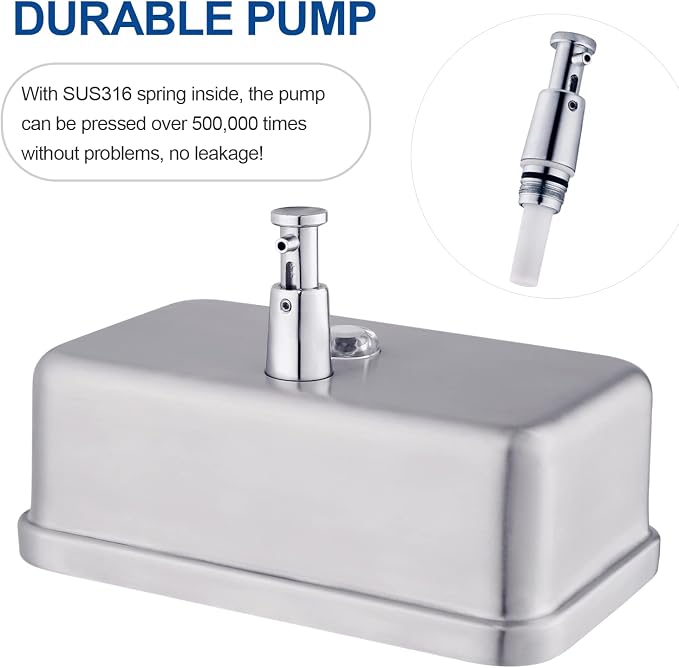 Commercial Soap Dispenser Wall Mount Stainless Steel, Horizontal | Rust-Proof Lining and Anti-Leak Pump Liquid Hand 1100ml / 37oz.