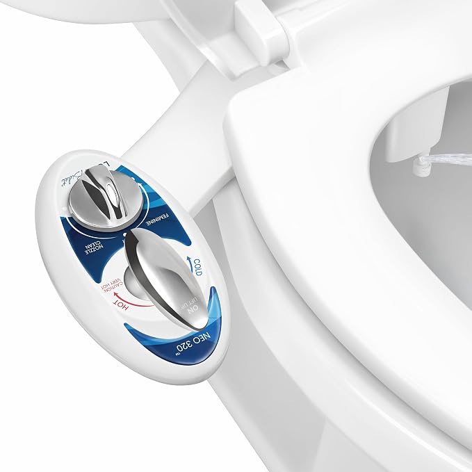 LUXE Bidet NEO 320 - Warm Water Bidet Attachment for Toilet Seat, Blue | Non-Electric, Warm Water, Dual Nozzle, Self-Cleaning, Adjustable Water Pressure, Rear & Feminine Wash