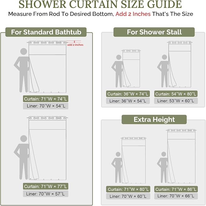 RiverDream Farmhouse No Hooks Shower Curtain with Snap-in Liner,Green,36x74 | Snap on Fabric Liner,Heavy Duty,Quick Dry,Mesh Top Window,With Bottom Magnets,Washable,with Tassels,Stall Size