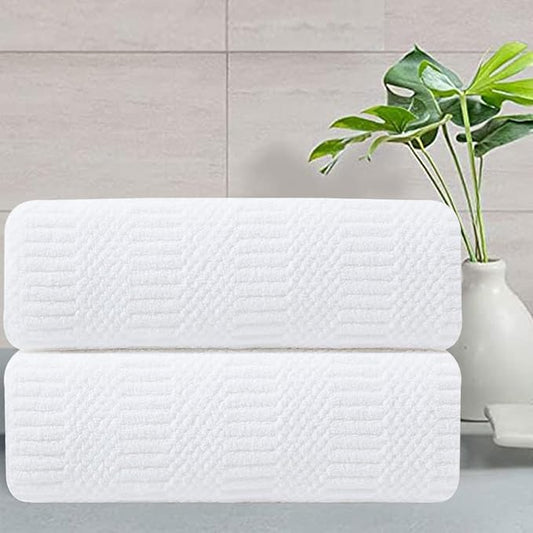 2 Piece White Geometric Hand Towel Set 16"x31" Soft Highly Absorbent Quick Dry Bathroom Towels Microfiber Plush Towels Set Woven Towels for Kitchen Hotel Spa Gym