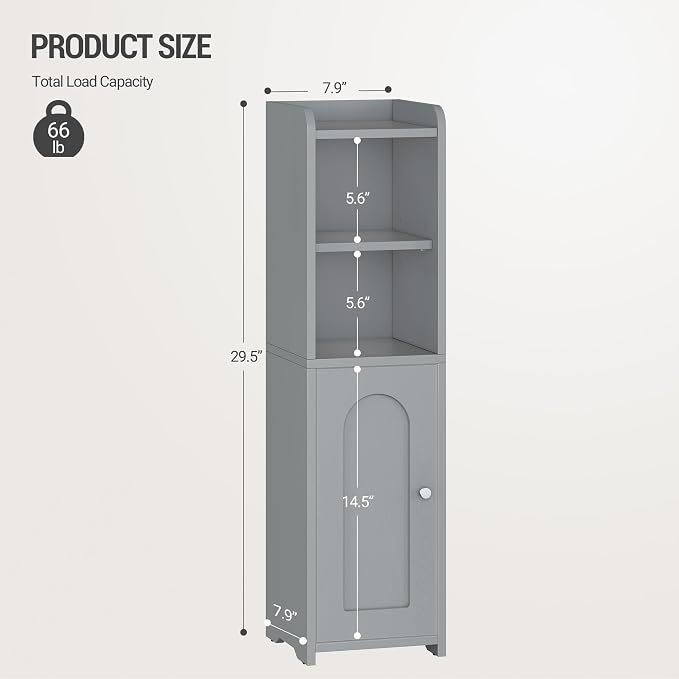Hzuaneri Bathroom Storage Cabinet, Narrow Toilet Paper Cabinets with Doors | Small Corner Floor Cabinet with Doors and Adjustable Shelf, Bathroom Organizer for Small Spaces, Gray BC19721X