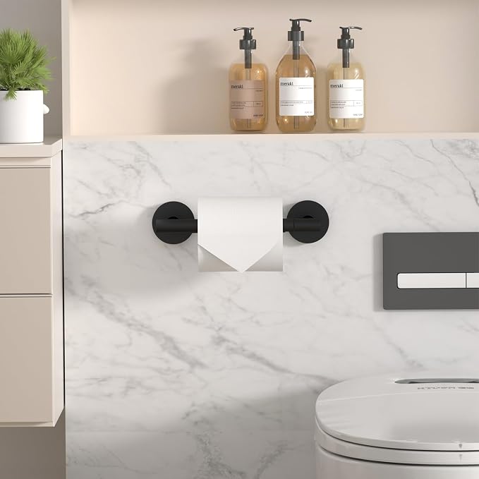 HITSLAM 2 Pack Matte Black Toilet Paper Holder, Double Post Pivoting, SS304 | Set of 2 Wall Mount Bathroom Tissue Holders, Rustproof Stainless Steel, Ideal for Multiple Bathrooms, Easy Roll Change