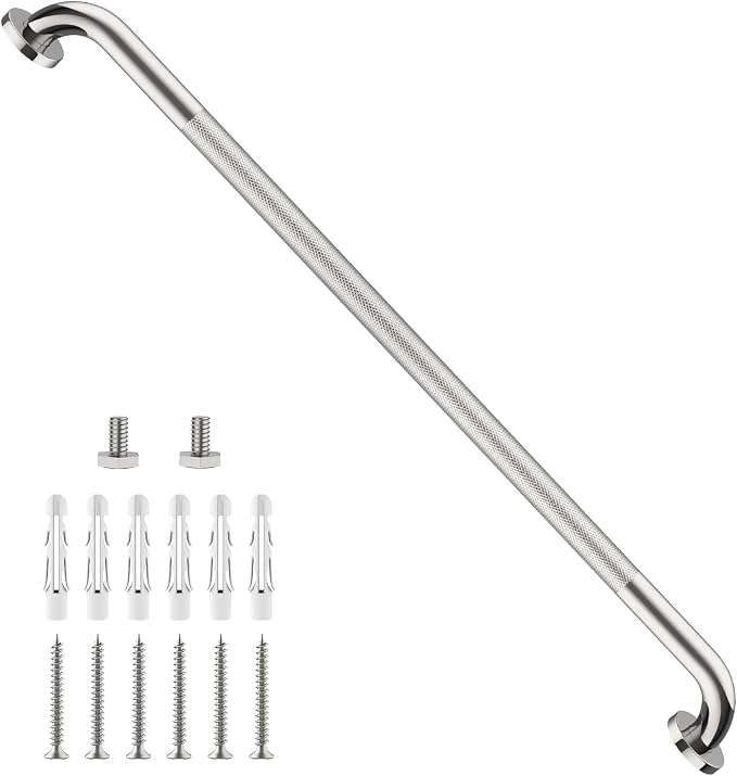 ZUEXT 42 Inch Extra Long Polished Chrome Anti Slip Knurled Safety Grab Bar | Stainless Steel Bathroom Safety Assist Handle, Heavy Duty Wall Mounted, Balance Support Rail for Seniors Handicap, 1.25" Dia