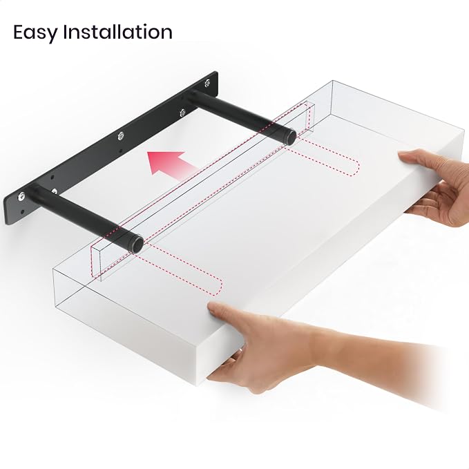 Ballucci Floating Shelf, 2-Pack 16" White Floating Shelves for Wall, Wood Wall Shelf for Living Room, Bedroom, Kitchen, Bathroom Wall Décor, 6" Deep Wall Shelves