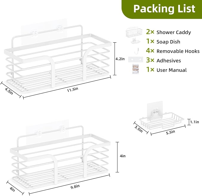 Yougai White Shower Caddy, Bathroom Organizers and Storage | Rustproof , No Drilling , Wall-Mounted, Kitchen & Home Decor