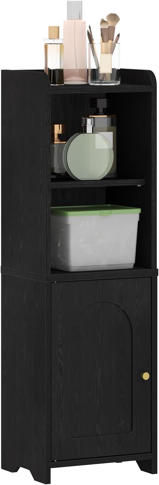 Hzuaneri Bathroom Storage Cabinet, Narrow Toilet Paper Cabinets with Doors | Small Corner Floor Cabinet with Doors and Adjustable Shelf, Bathroom Organizer for Small Spaces, Black BC39704X