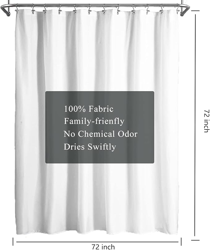LLSCL White Fabric Shower Curtain Liner with Bottom Counterweight, Waterproof Hotel Quality, 72 x 72 Machine Washable