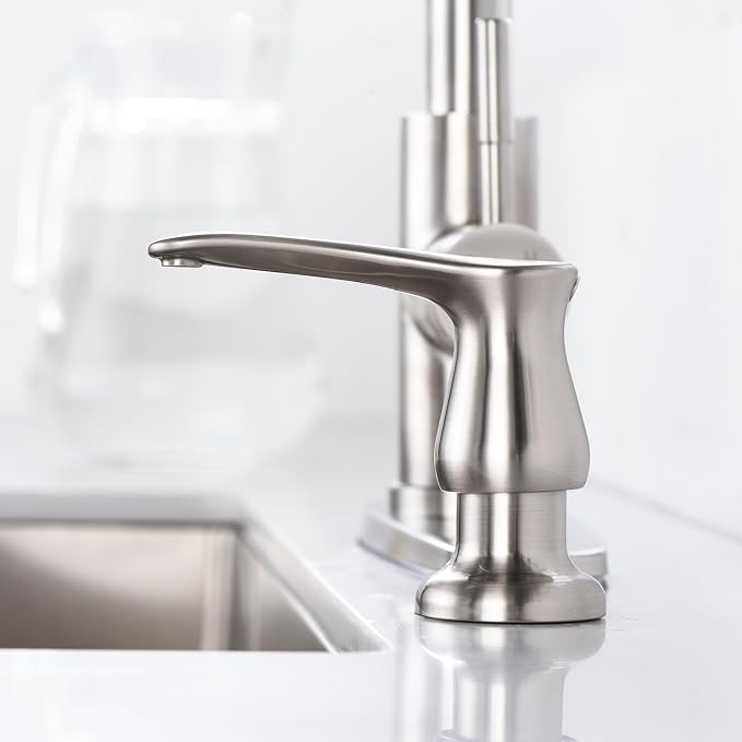 Kitchen Sink Soap Dispenser with 17 OZ Bottle - Brushed Nickel | Built in Soap Dispenser for Kitchen Sink, Lotion Dispenser for Kitchen Sink, Refill from The Top, G086BN
