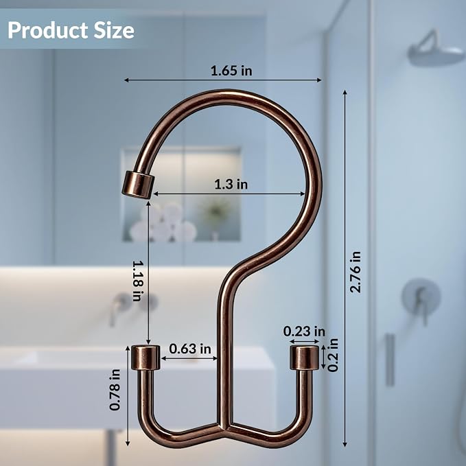 24 Pcs Shower Curtain Hooks, OEH Shower Curtain Rings, Durable Shower Curtain Hooks Rust Proof, Shower Rings for Curtain, Free Sliding Anti-Drop Double Shower Hooks for Shower Curtain Rod, Bronze