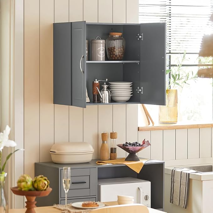 Haotian Wall Cabinet, Bathroom Storage, 23.6 x 11.8 x 23.6 in, MDF, Grey | Neutral Floating Wall Storage Cabinet With Adjustable Shelf, Versatile Bathroom Cabinet For Multi-Room Storage, FRG231-DG