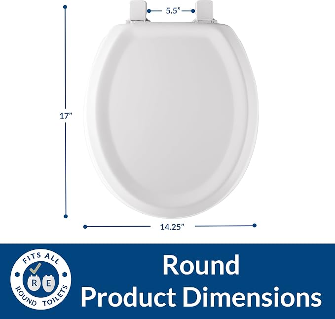Mayfair Sculptured Traditional Toilet Seat, Easy Clean Hinges with Durable Wood Seat, Made in USA, Round, White