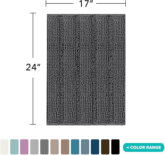 Turquoize Bathroom Rugs and Mats 1-Piece Bath Mat Set Non Slip Bath Mats for Tub Extra Soft and Absorbent Gray Shaggy Rugs for Bedroom Machine Washable Bath Mats, 17"x 24", Gray