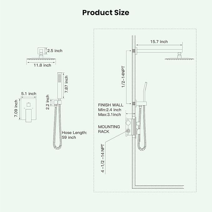 gotonovo Shower Faucet Set with Handheld Spray Matte Black,12'' Head | SUS304 Rainfall Shower Head and Handle Set System Fixture,Pressure Balance Valve Trim Kit,Single Handle,Wall Mount,All Metal