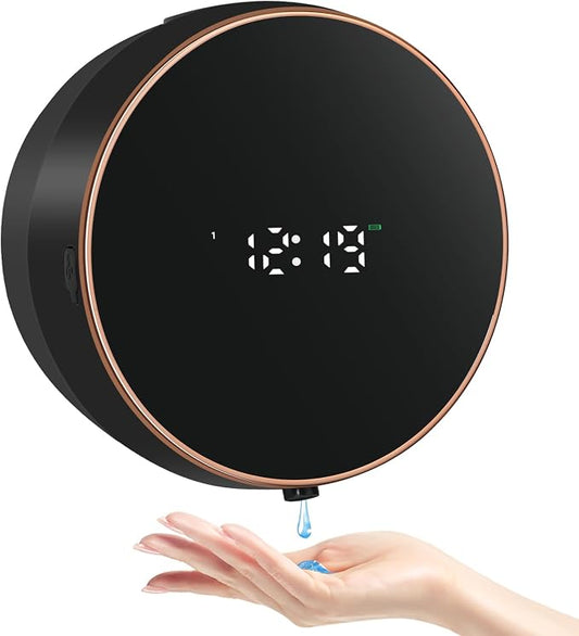 Monstake Automatic Soap Dispenser, Touchless Rechargeable Wall Mount | Smart Display, 3 Gears Adjustable Liquid Hand Dish Soap Dispenser for Kitchen Sink Bathroom Black