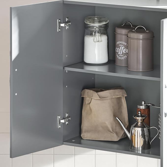 Wall Mount Bathroom & Laundry Storage Cabinet, Wall Size, Grey | Wall-Mounted Storage Cabinet With Door & Adjustable Shelf, Space-Saving MDF Bathroom Organizer, HUS-FRG231
