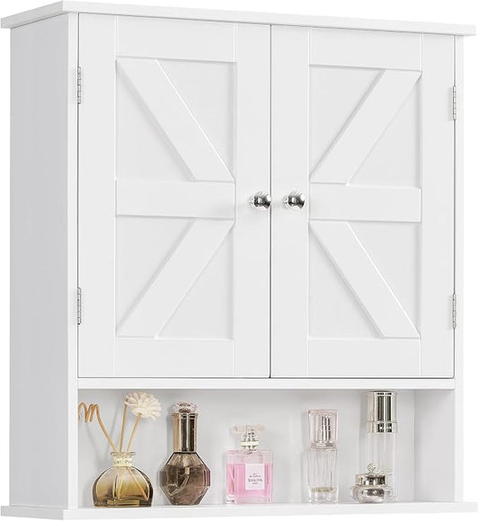 Bathroom Wall Cabinet, Bathroom Cabinet with Barn Doors & Adjustable Shelf, Over The Toilet Storage Cabinet, Medicine Cabinet, White UNGGX001WV1