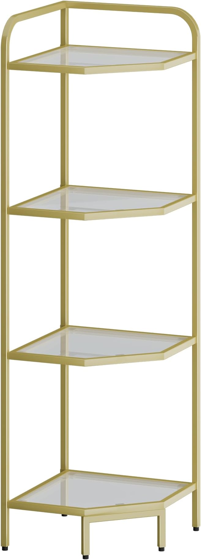 Hzuaneri Corner Shelf Stand, 6-Tier Glass Bookshelf Bookcase, Plant Stand | Bathroom Organizer Steel Frame, Tempered Glass, Modern Style for Living Room, Bathroom, Kitchen, Gold CS90400G
