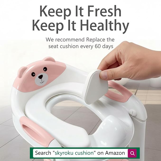 Potty Training Toilet for Toddlers, 2-in-1 Potty Training seat, Anti-Slip | SKYROKU, Fits Round & Elongated Toilets, 6 Heights, Splash Guard, Foldable, Holds 200+ lbs, Step Stool, Dishwasher Cushion