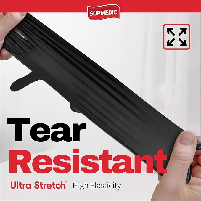 Nitrile+ Disposable Gloves, 5 Mil Latex & Powder-Free Glove 100 Ct | Soft Stretch Fit •Powder-Free •Latex-Free •Chemical Resistant •Cooking •Cleaning •Food Prep •Exam •Blue /Black •100 Ct