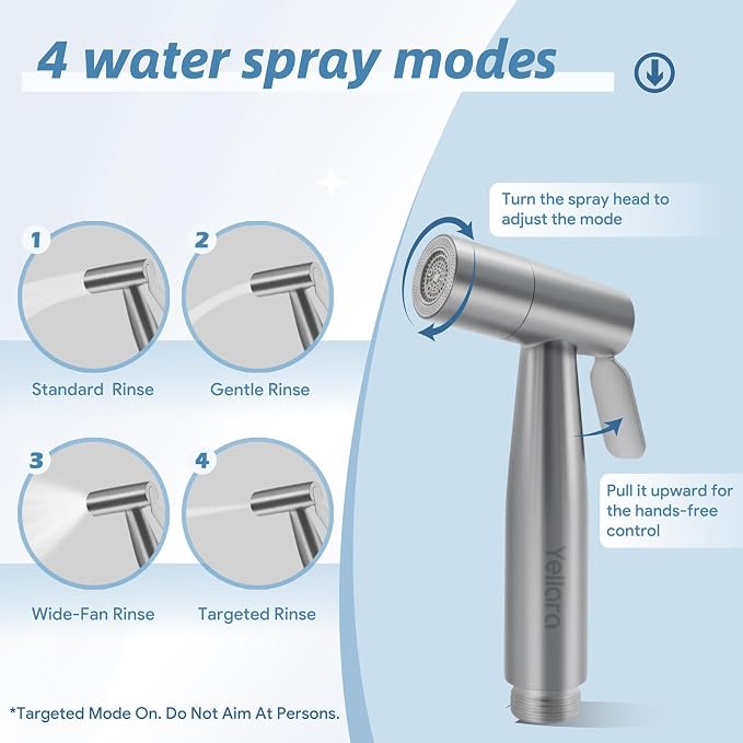 Handheld Bidet Sprayer for Toilet - 4 Spray Modes, Toilet Cleaning - Stainless Steel, Adjustable Water Pressure, Easy Installation